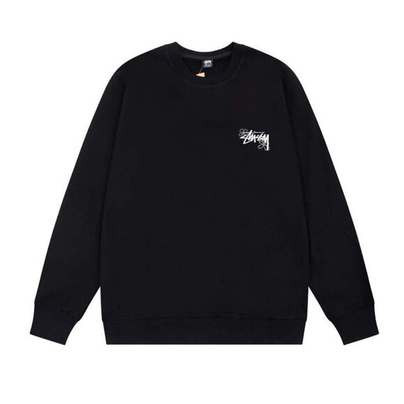 Men's Stussy Letter Flower Print Crew Neck Black Sweatshirt - Picture 1 of 7